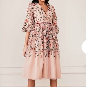 NWT Floral Embroidered Pink/Red Garden Dress